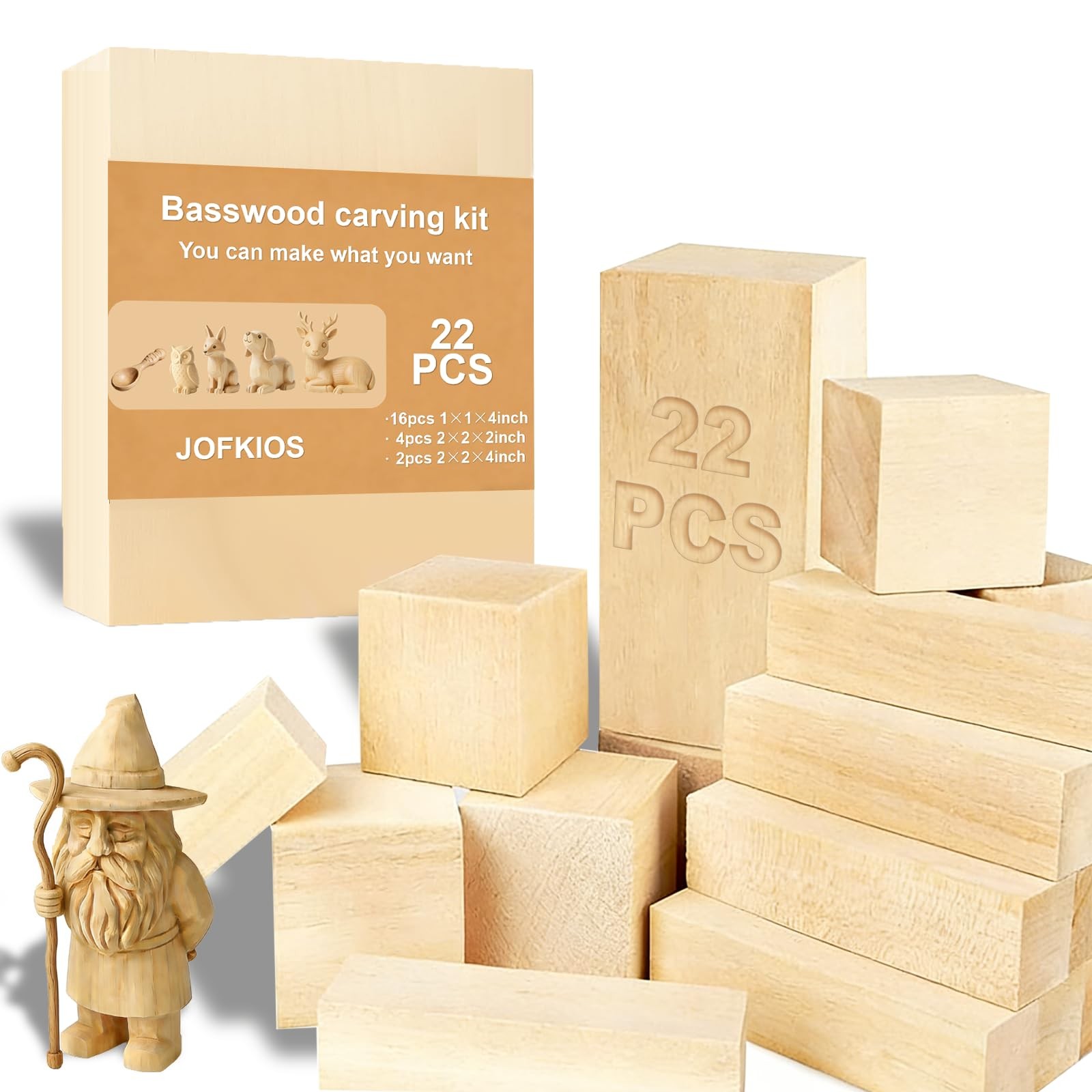 Basswood Carving Blocks 22PCS,Whittling Wood Blocks Wood Carving Kit,Whittlin...