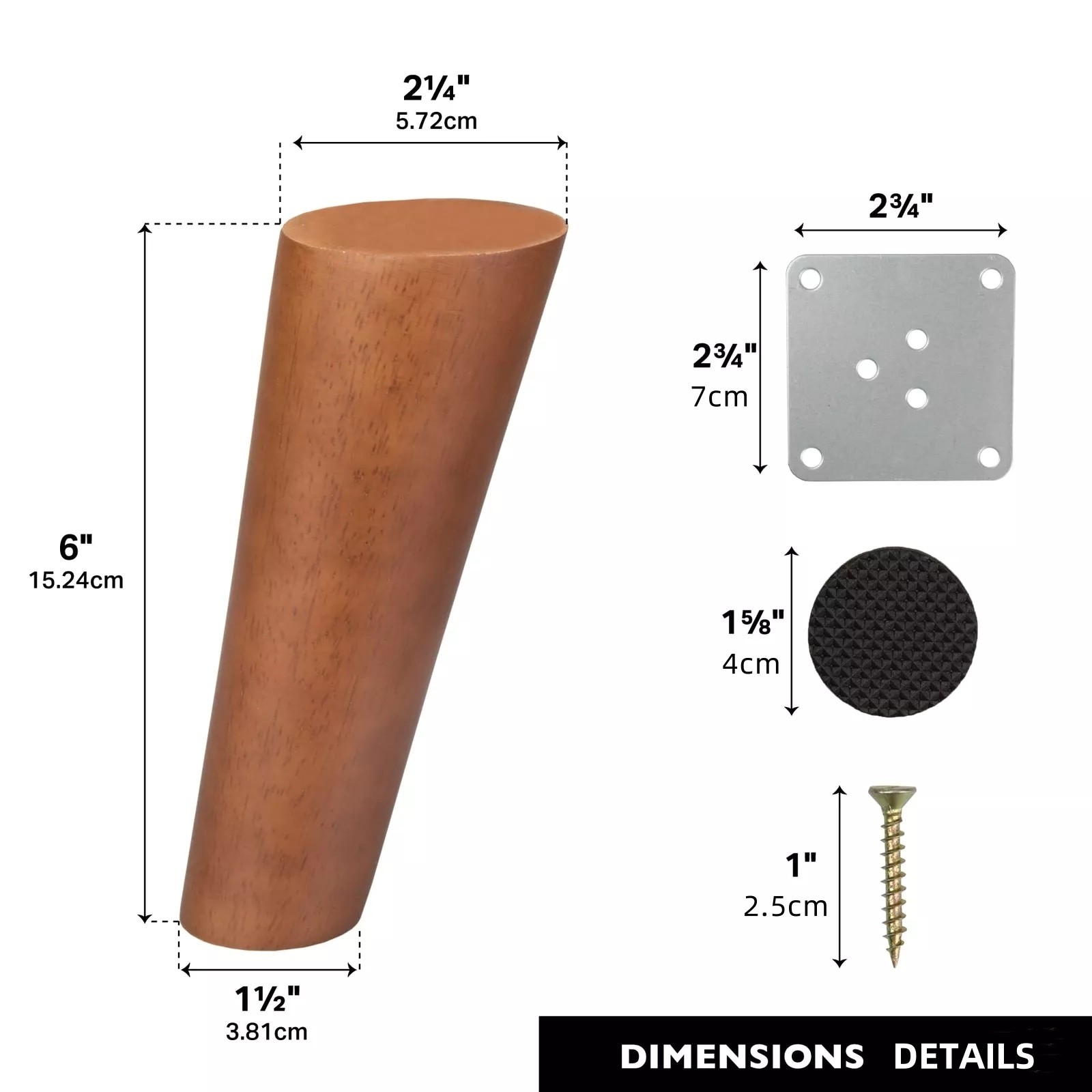 4PCS/Set 6" Tapered Oblique Walnut Wooden Dark Brown Furniture Leg Accessories