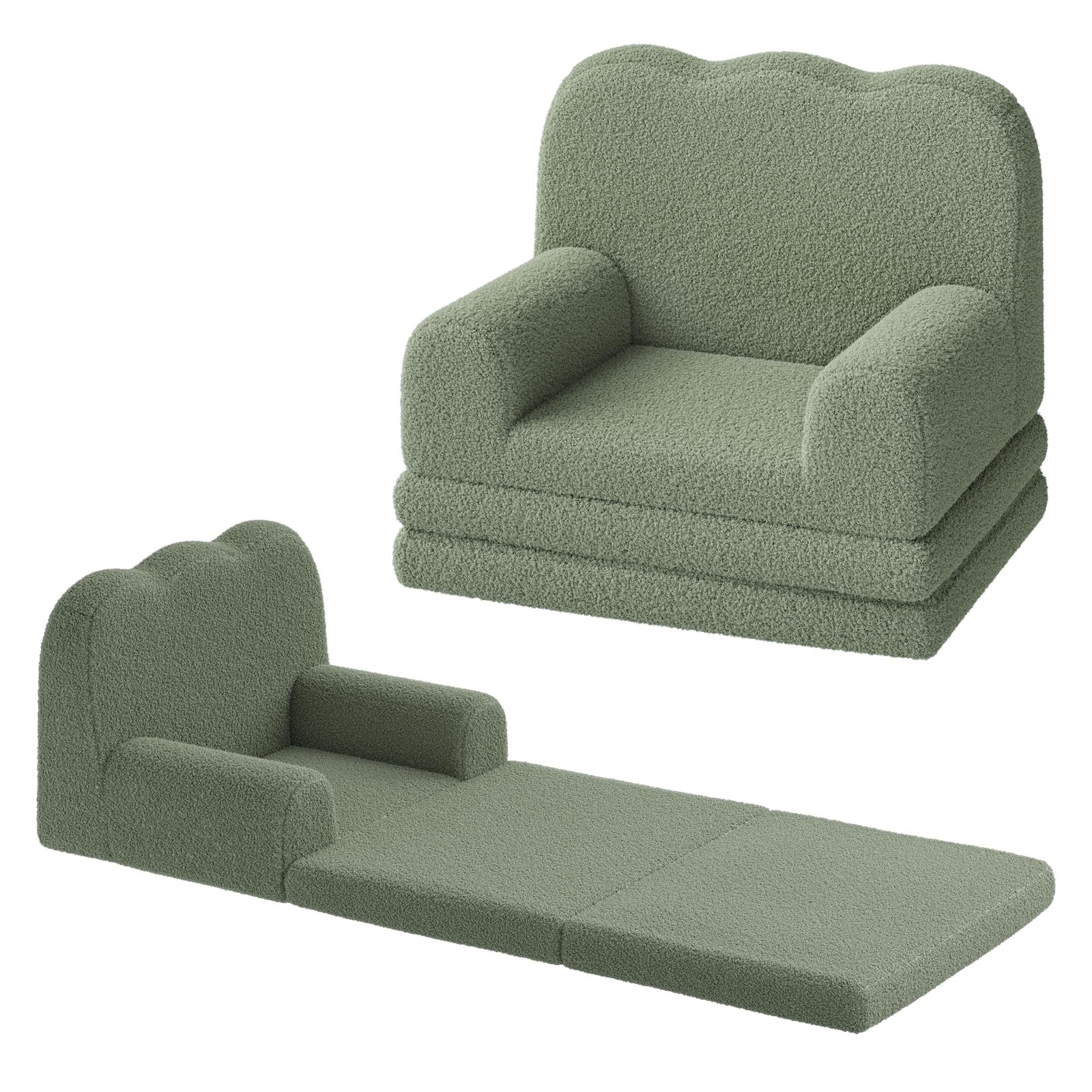 Kids Couch, 2-in-1 Convertible Teddy Fleece Fabric Toddler Sofa Chair, Soft F...