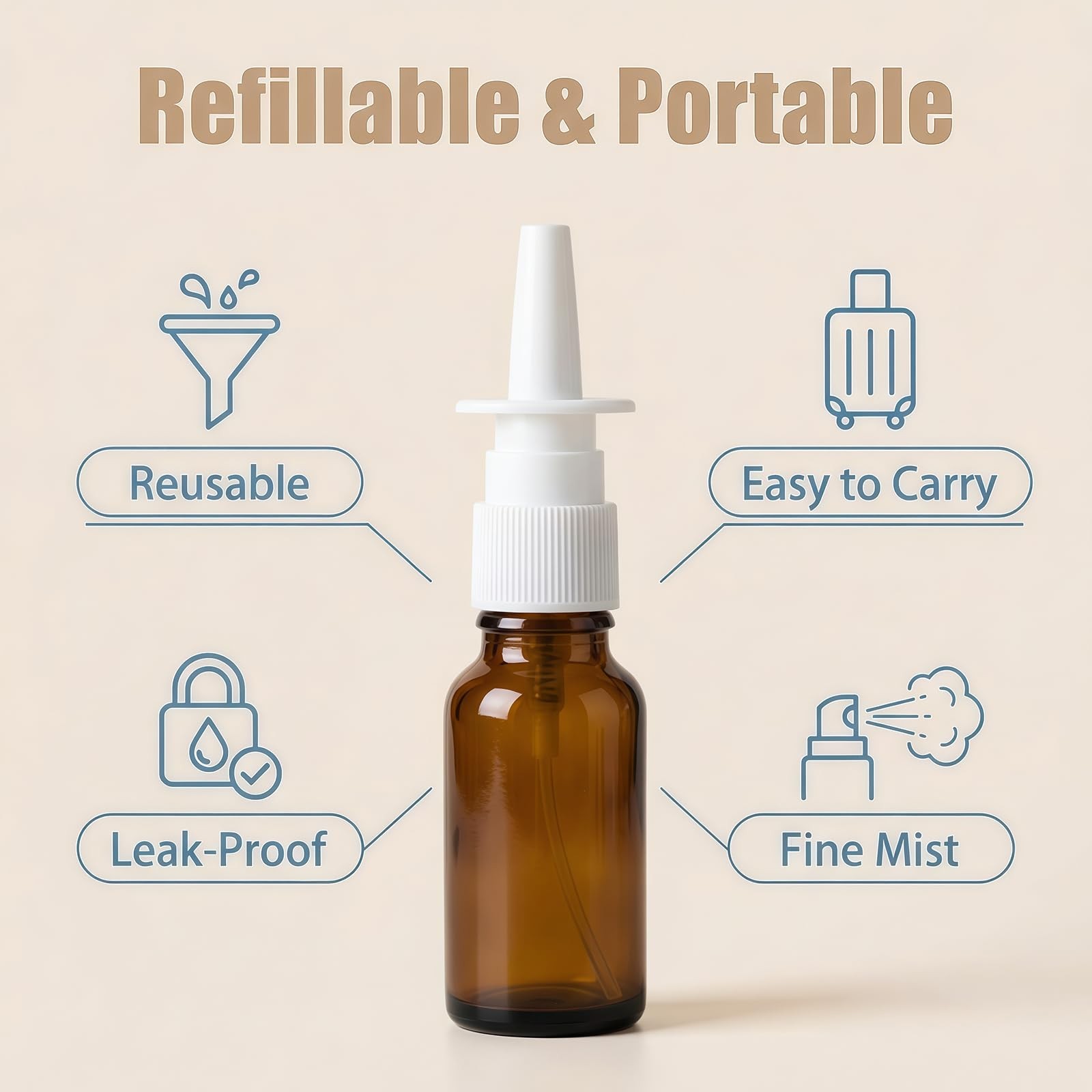 30Ml 6PCS /1 Ounce Amber Glass Empty Nasal Sprayers Bottle