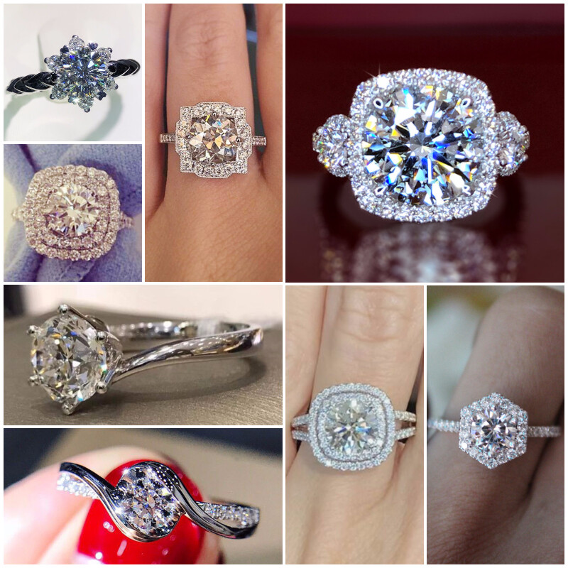 Women Luxury Round Cubic Zircon Jewelry 925 Silver Filled Wedding Ring Sz 6-10