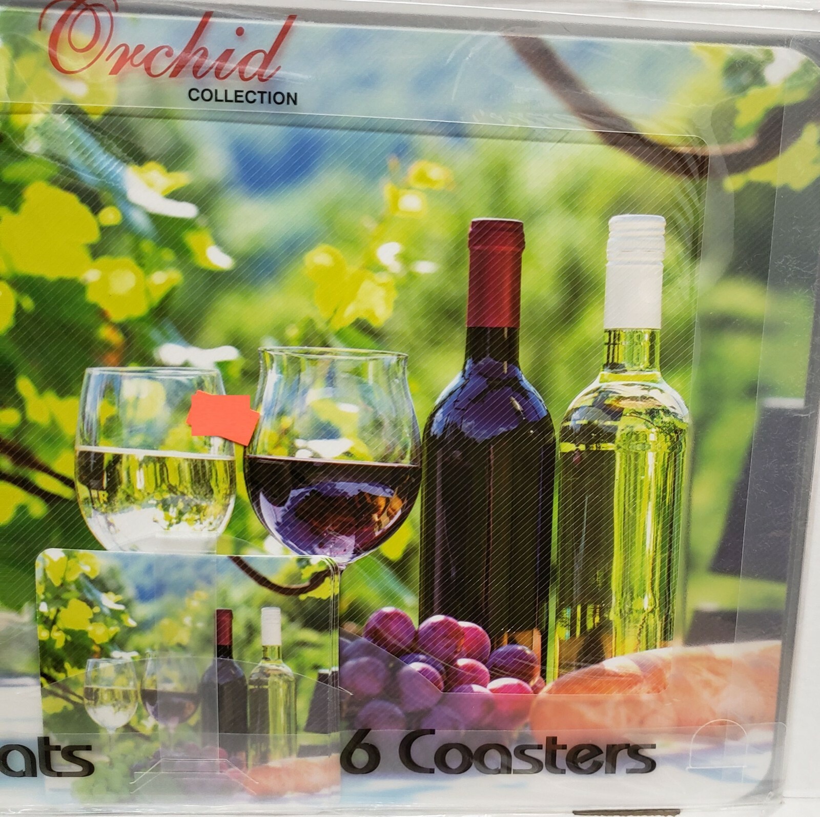 12 pc 3D Thin Plastic Set: 6 PLACEMATS & 6 COASTERS, WINE & GRAPES, Mirtex
