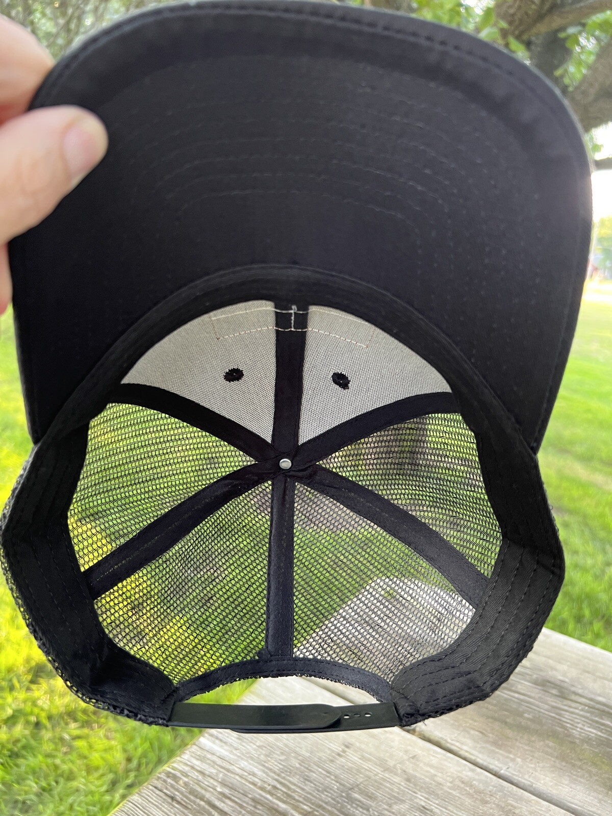 YB Leather Patch Yeah Buddy Black Trucker Hat Snapback EUC