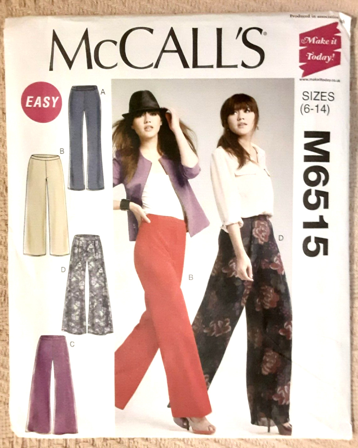McCall's Pattern M6515 Misses' Pants Slacks Sewing Craft Project 6515 UNCUT H