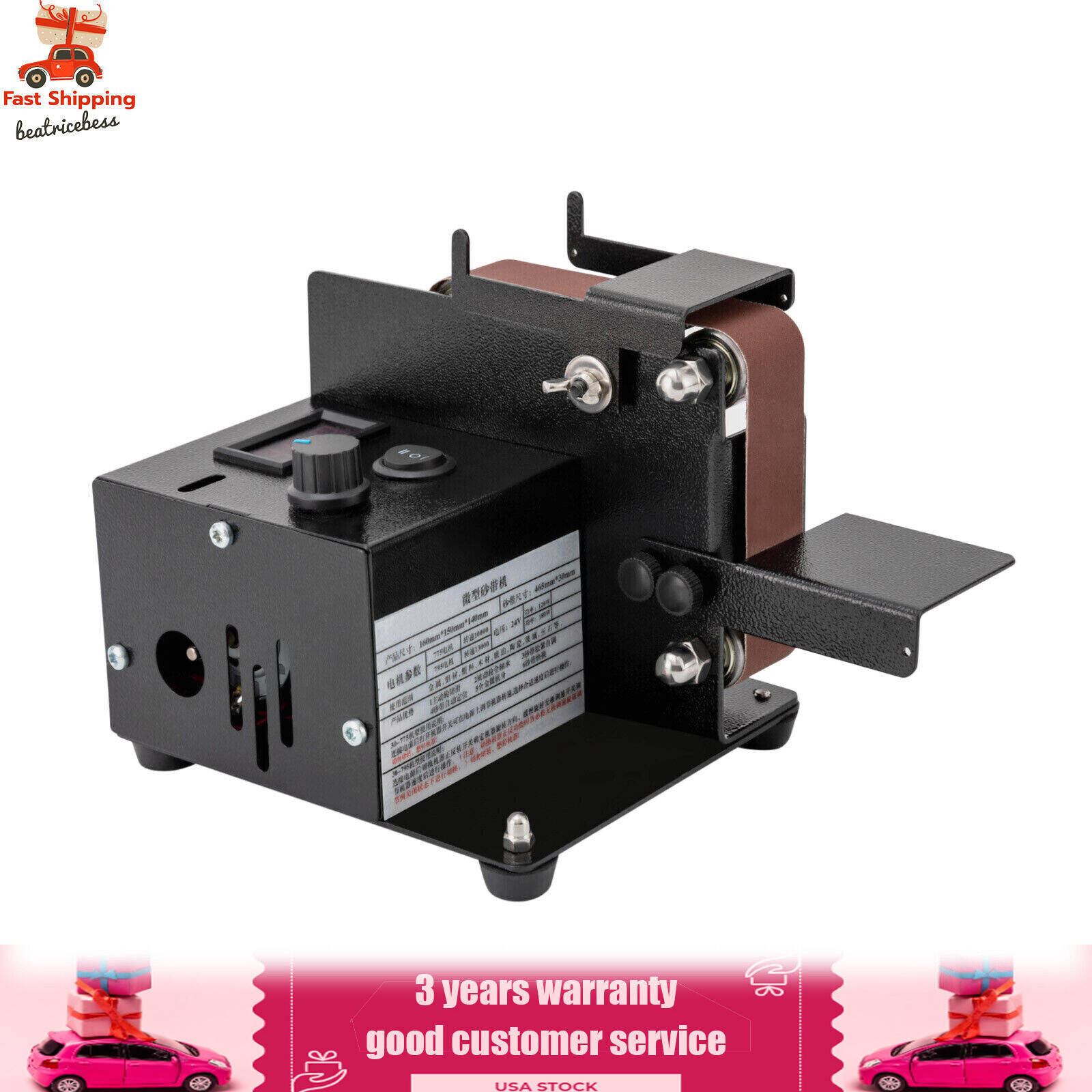 Electric Polishing Grinding Machine with 10PC Abrasive Belt for Wood Metal Knife
