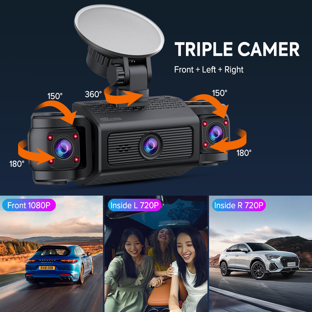 1080P Dash Cam Front and Inside Triple Dash Cam Video Recorder IR Night Vision