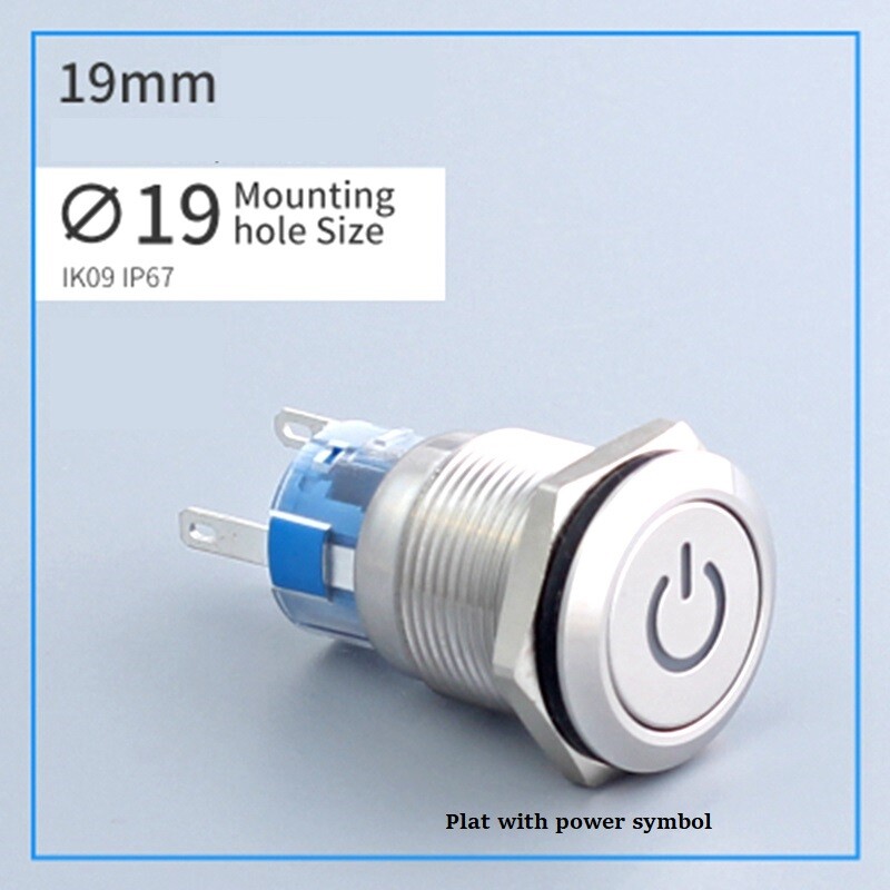 19mm 2NO 2NC Power symbol LED Stainless steel Anti-vandal Push button switch CE