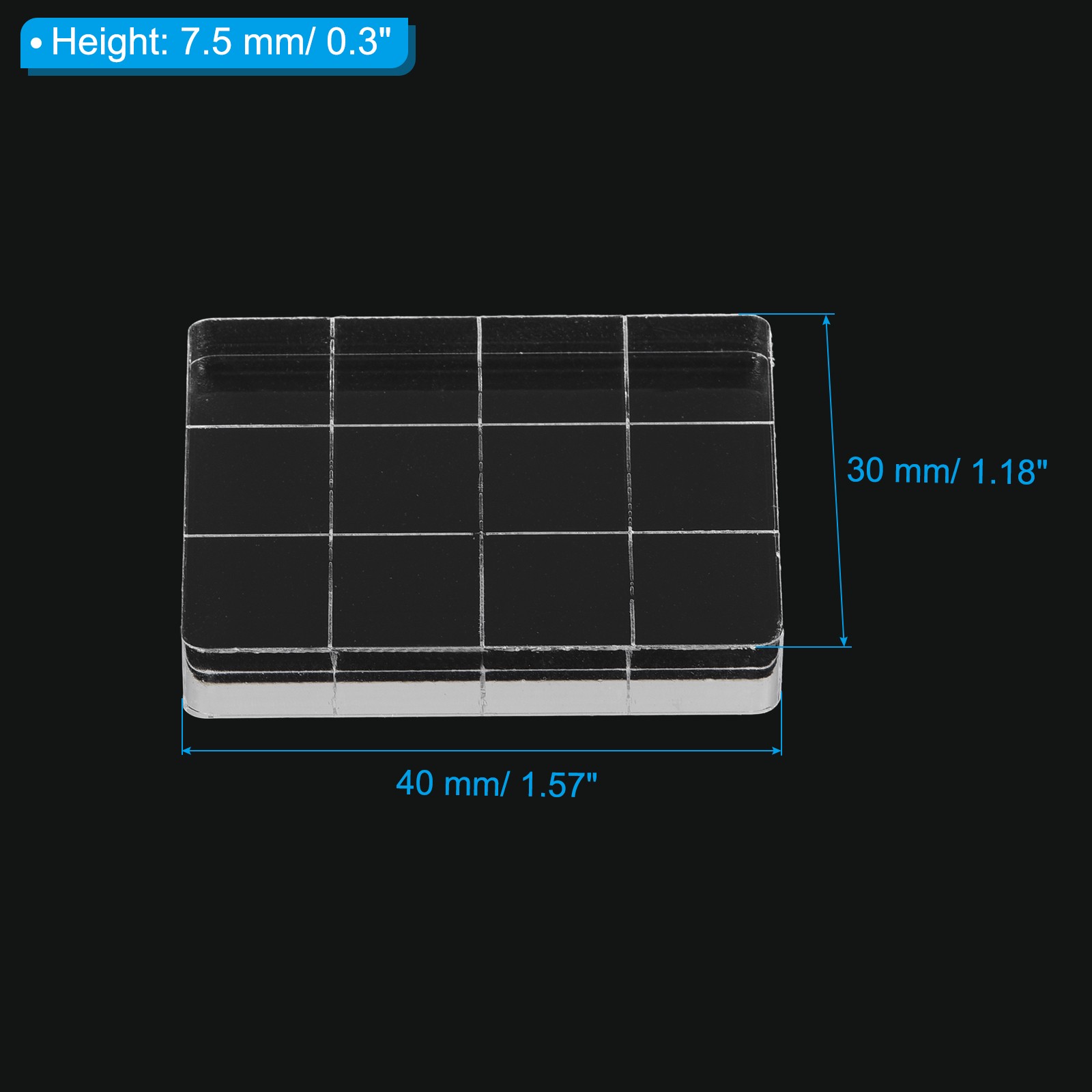 Acrylic Stamp Block, 10 Pack Rectangle Shape with Grid Lines, 1.57" x 1.18"
