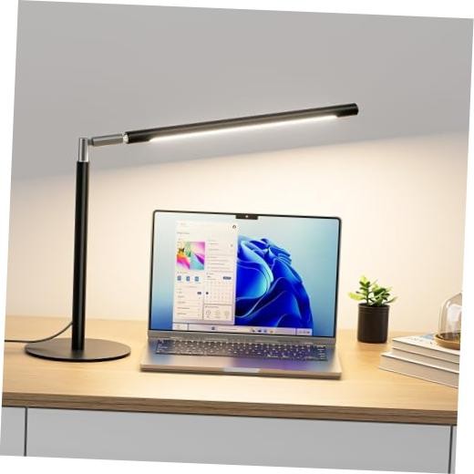 Metal LED Desk Lamp, 16" Dimmable Desk Light with Base, 15W 1200LM, Black