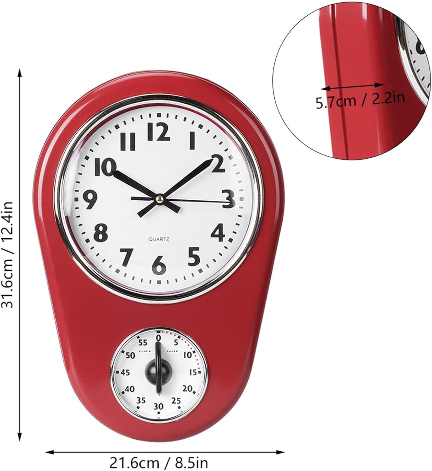 Retro Wall Clock, Vintage Kitchen Clocks, Hanging Clock Home Kitchen Timer Room