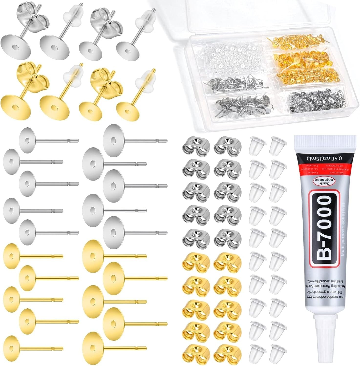 DIY Jewelry Earring Making Kit: 600 Hypoallergenic Posts & Adhesive Included