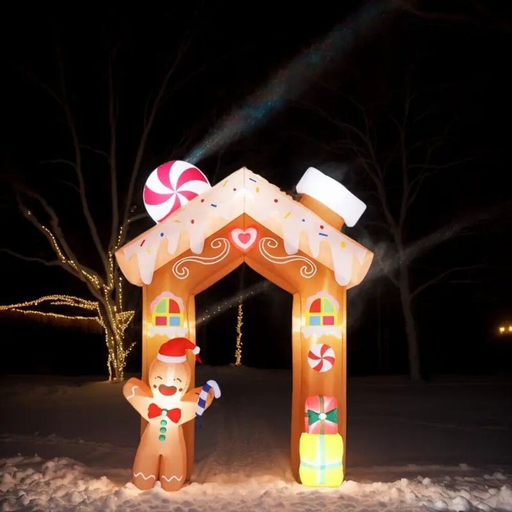 8FT Tall Christmas Gingerbread Inflatable - Blow Up Yard Decor with LED Lights,
