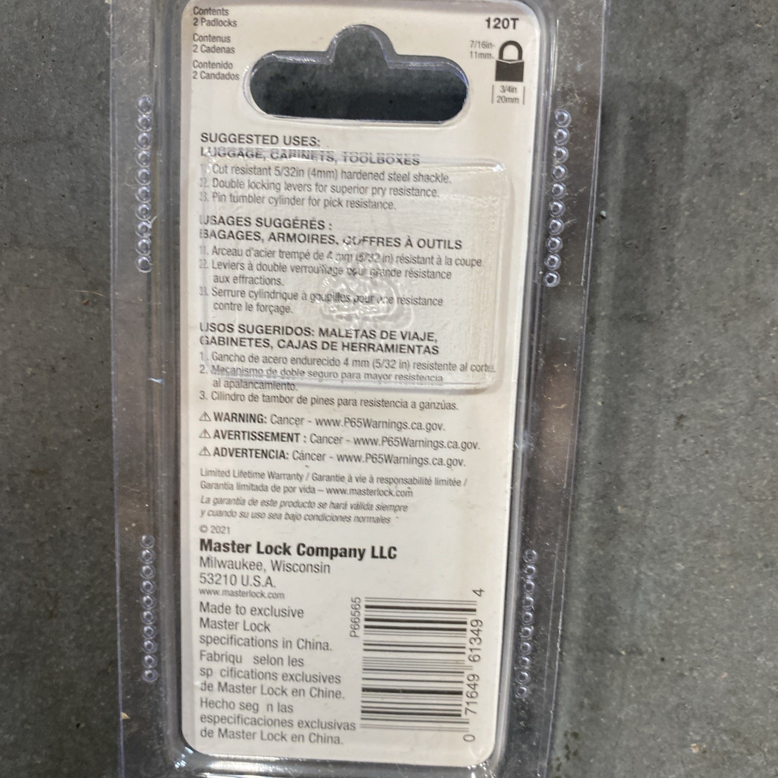Master Lock 2-Pk. Solid Brass Padlocks, Model# 120T