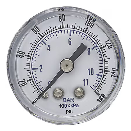 Pic Gauges Sep-102D-158F-Bspt Industrial Pressure Gauge, 0 To 160 Psi, 1 1/2 In