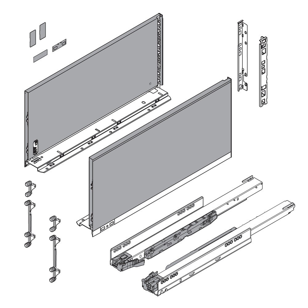 Blum Legrabox F 19-11/16" Standard Drawer Kit, Orion Gray, 125LB Soft Close