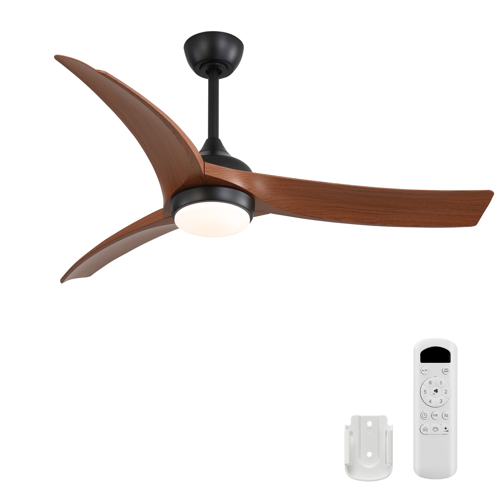 52"Black Ceiling Fan with 3 Dark Wood Grain ABS Blades Remote Control Reversible