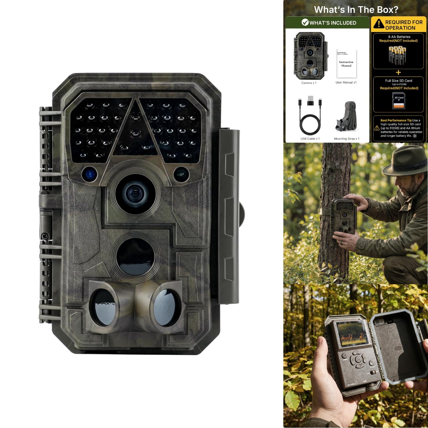 64MP 1296p No-Glow IR Night Vision Trail Game Camera Motion Activated Waterproof