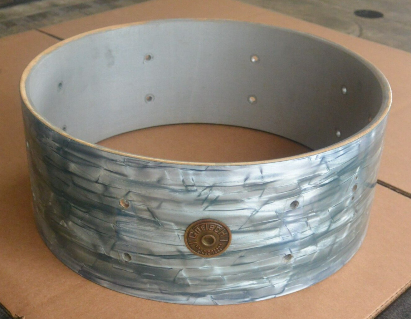50's GRETSCH 4157 MIDNIGHT BLUE PEARL SNARE SHELL + BADGE for YOUR DRUM SET J334