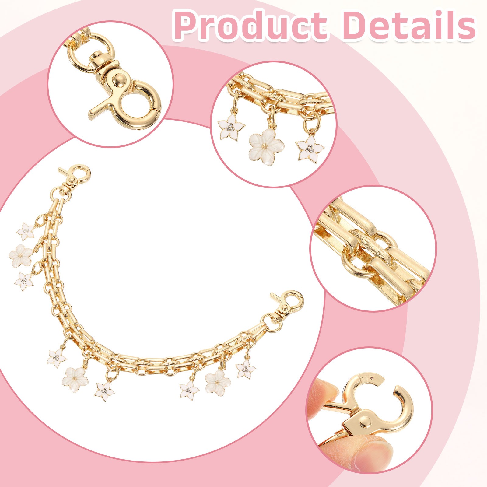1Pcs 10" Flowers Pendant Handbag Chain Strap, White