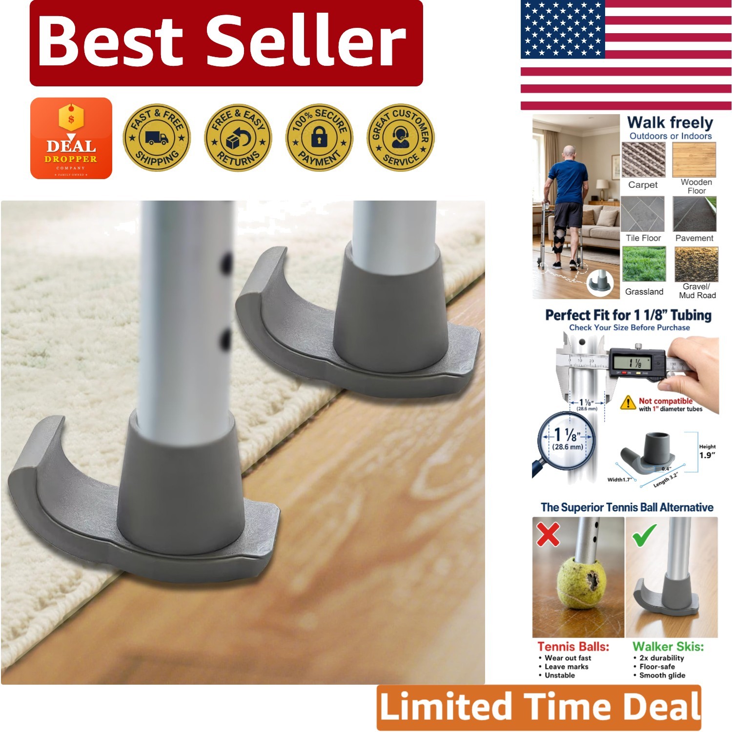 Smooth Glide Walker Ski Glides - 2 Pack for Universal Fit & Confident Strolling