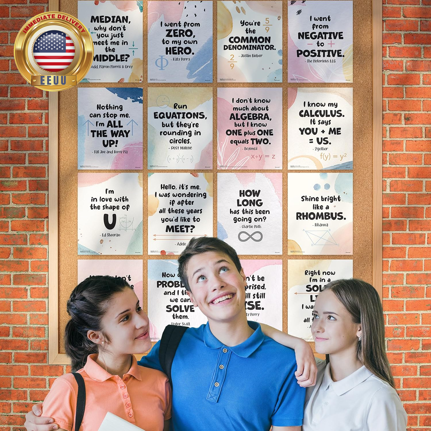 16 Math Posters for High School, 11X14In Educational, Matte-Laminated Classroom