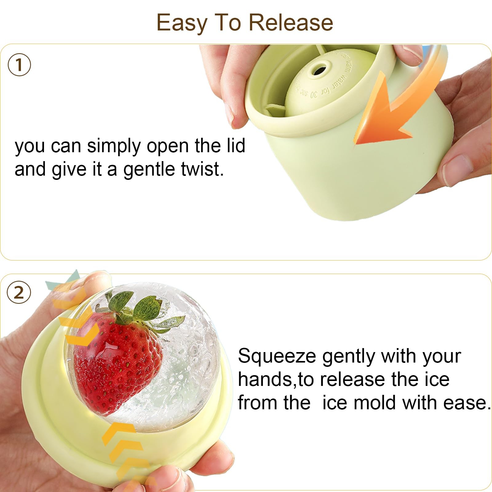 4 Pack Round Ice Cube Molds 2.4 Inch Green Yellow Sphere Set