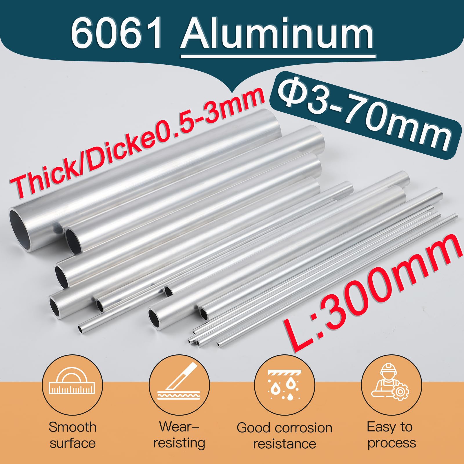 6063 Aluminium Round Tube Metric Aluminium Tubing Aluminium Pipes Piping 3-70mm