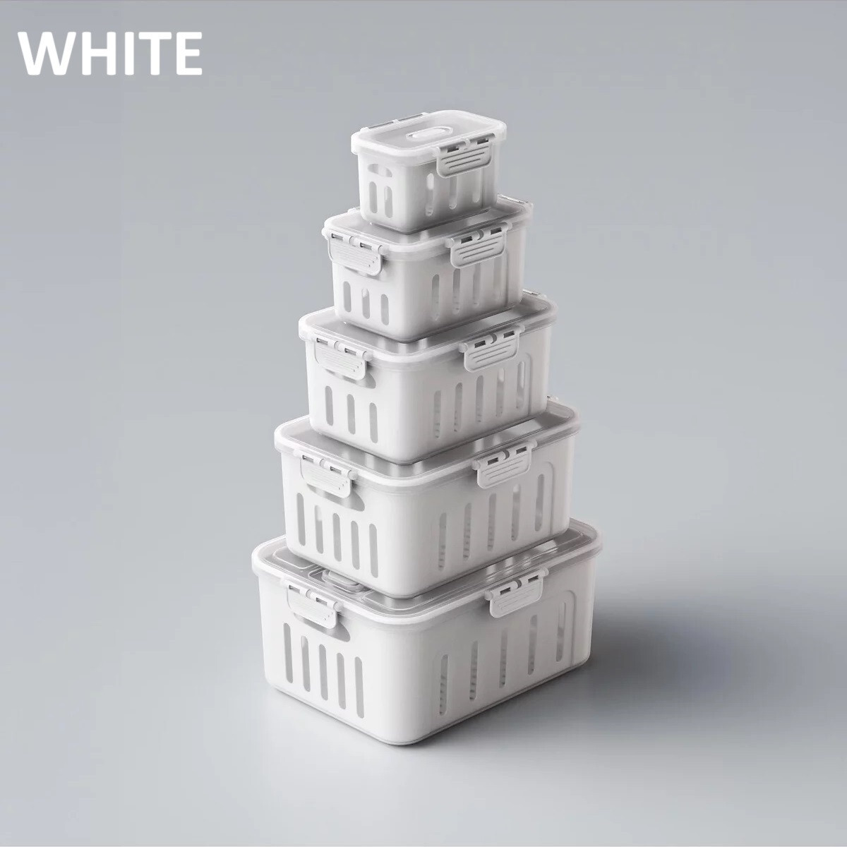 5 PCS Mega Size Food Storage Container Set BPA Free Stackable Kitchen WHITE