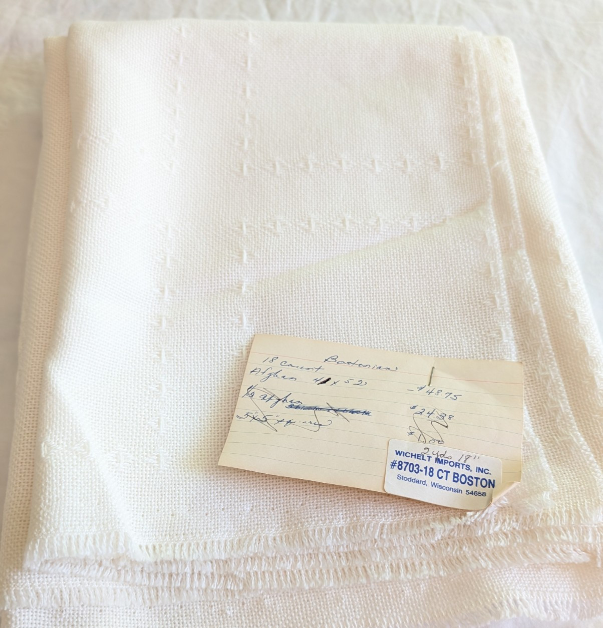 Bostonian Aida Afghan Cloth Cross Stitch Fabric Ivory 18 CT 52" Wide x 41" High