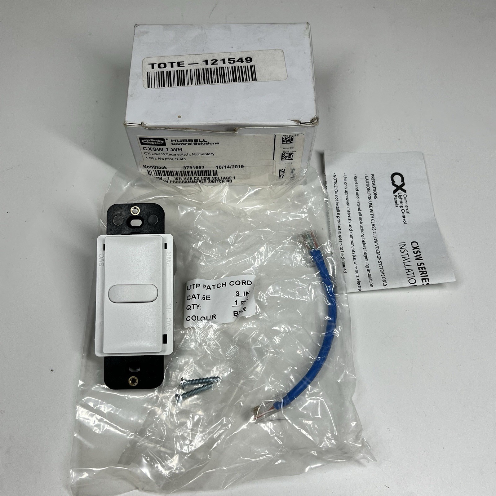 HUBBELL CXSW-1-WH Low Voltage 1 Button Wall Dimming Switch Momentary RJ45 NEW