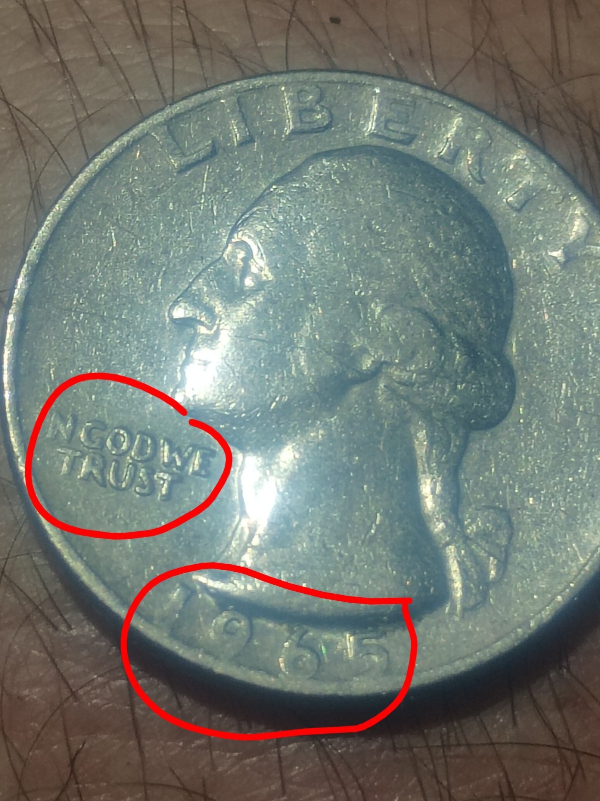 1965 Quarter No Mint , In Cod We Trust Is Scrambled An On The Back Also.