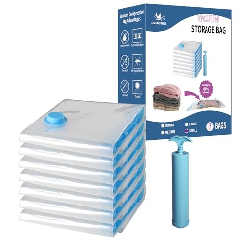 7 Pack Small Space Saver Vacuum Storage Bags for Clothing Travel, 7-Small
