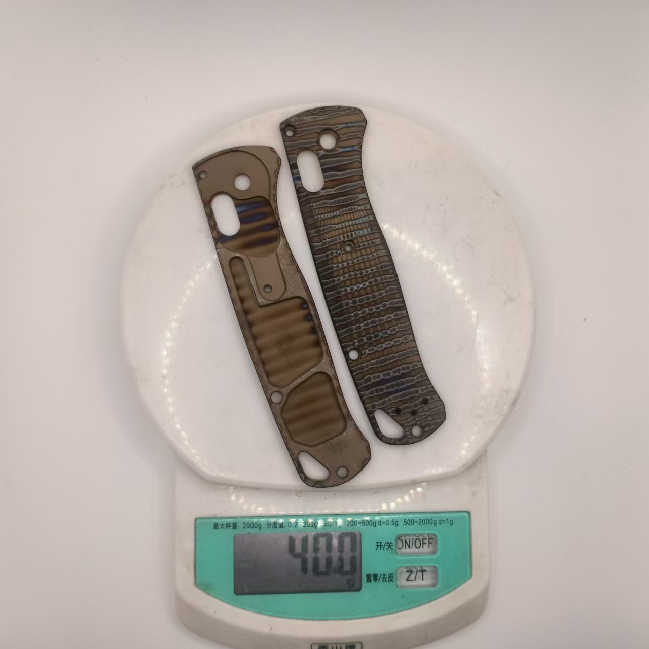 1 Pair Burning TC4 Tiger Pattern Handle Scales for Benchmade Bugout 535
