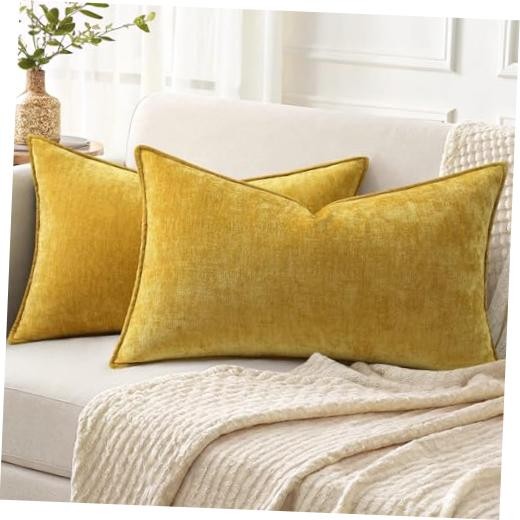 Fall Couch Throw Pillow Covers 12x20 Set 20" x 12" (Pack of 2) Mineral Yellow