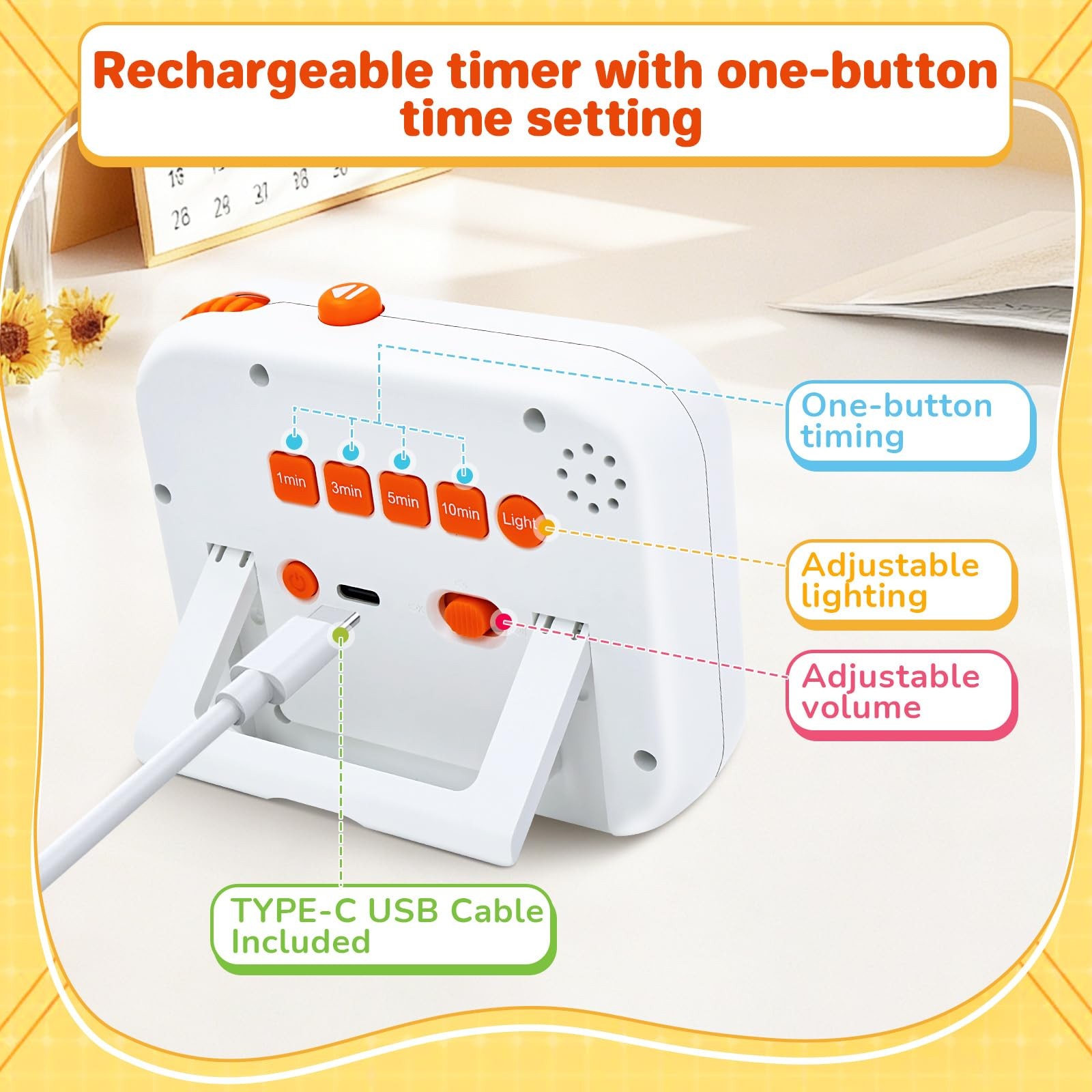 Digital Visual Timer for , with Coloured Progress bar, 60-Minute Countdown an...