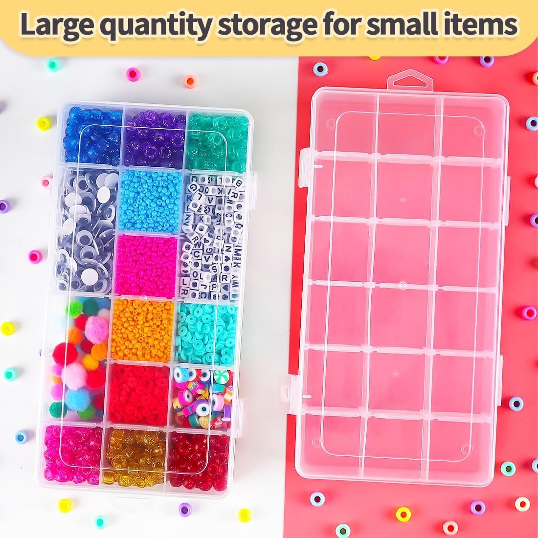18 Grids Adjustable Dividers Plastic Bead Organizer Box, Organizer Container ...