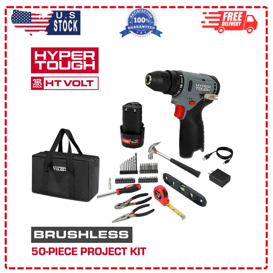 Hyper Tough 12V Brushless Cordless 50-Piece Project Kit with Battery and Charger