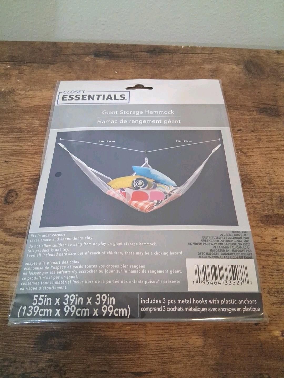 Closet Essentials 3 Giant Storage Hammocks 55X39X39 NIP