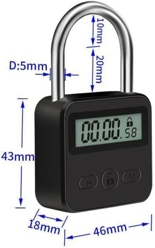 Metal Timer Lock - Electronic Time Padlock with LCD Display - USB Rechargeabl...