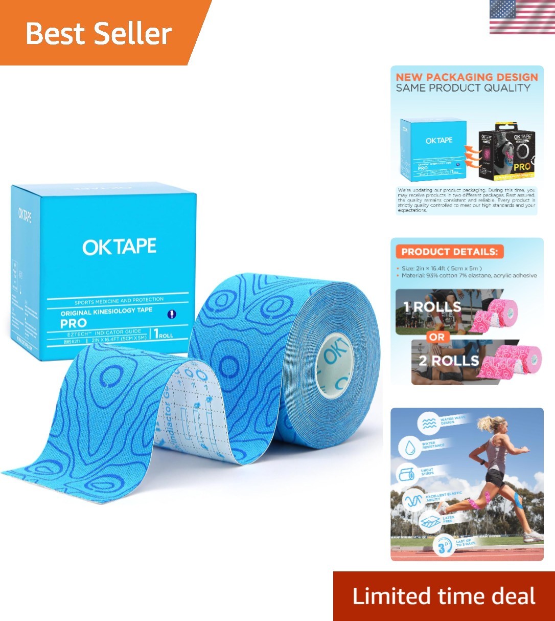 Blue Kinesiology Tape 2" x 16ft: Elastic, Latex-Free, for Enhanced Movement