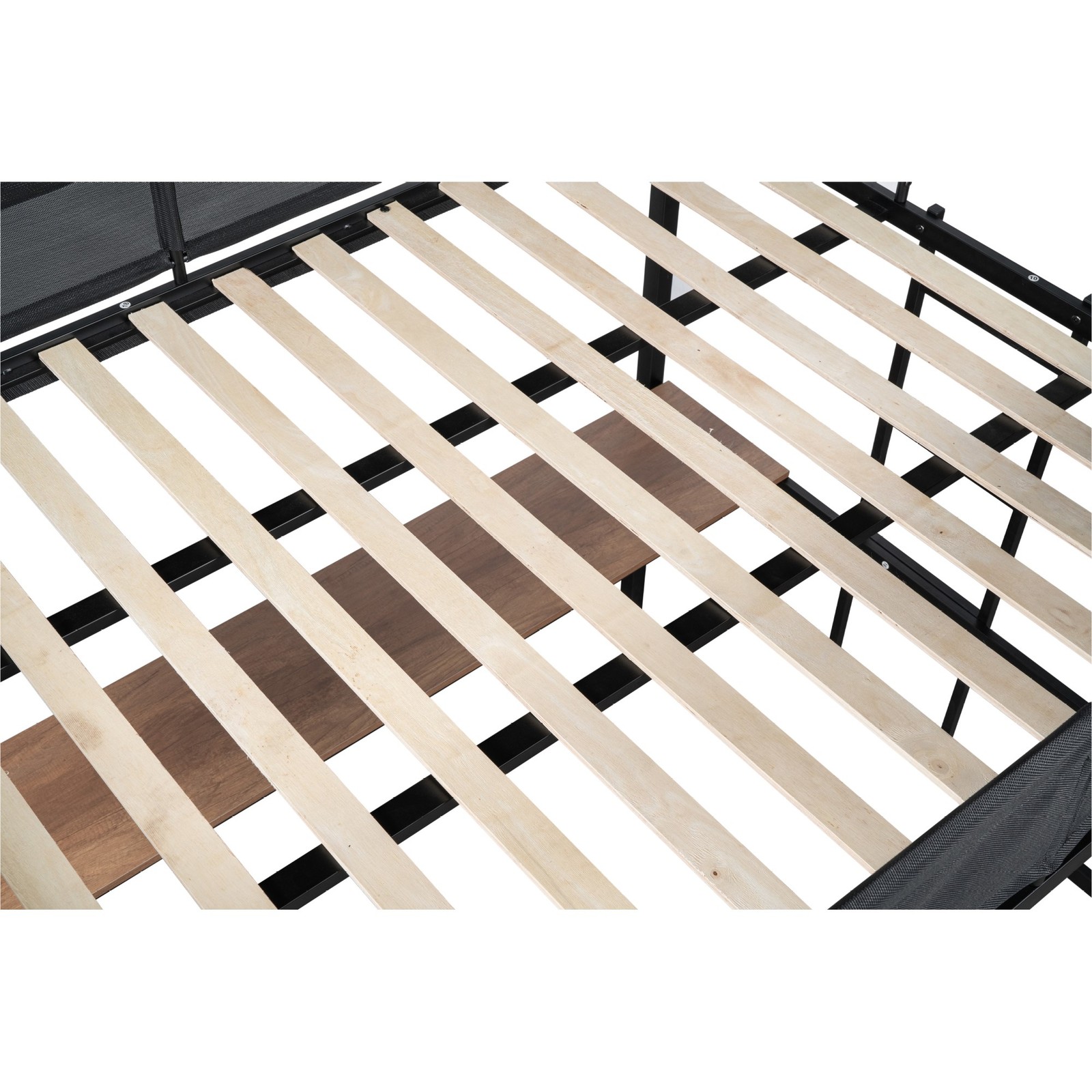 Full Size Metal Loft Bed - Built-in Desk, Noise-Free Wood Slats