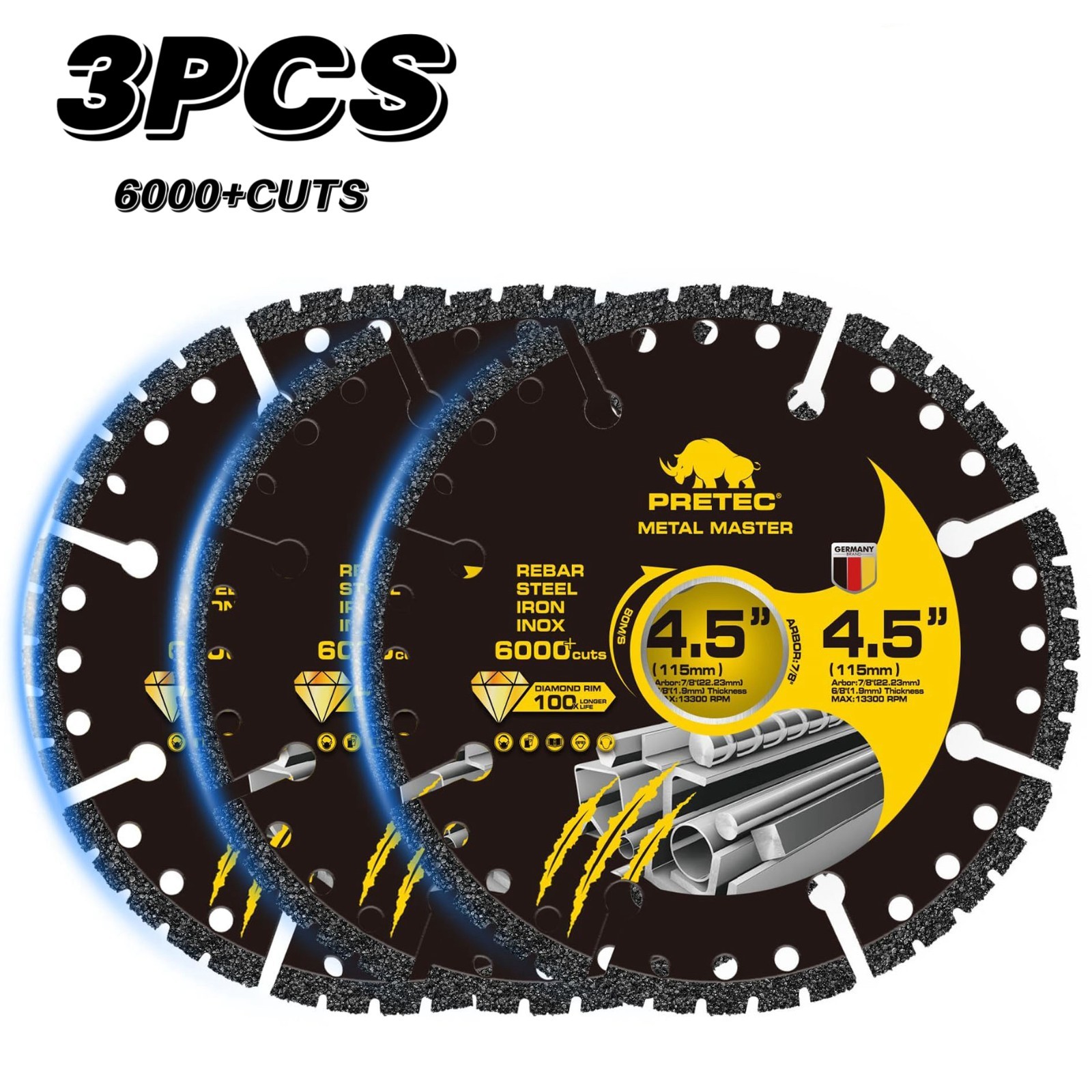3"/4.5"/5" Diamond Cut-Off Wheel Metal Cutting Disc 6000+ Cuts for Angle Grinder