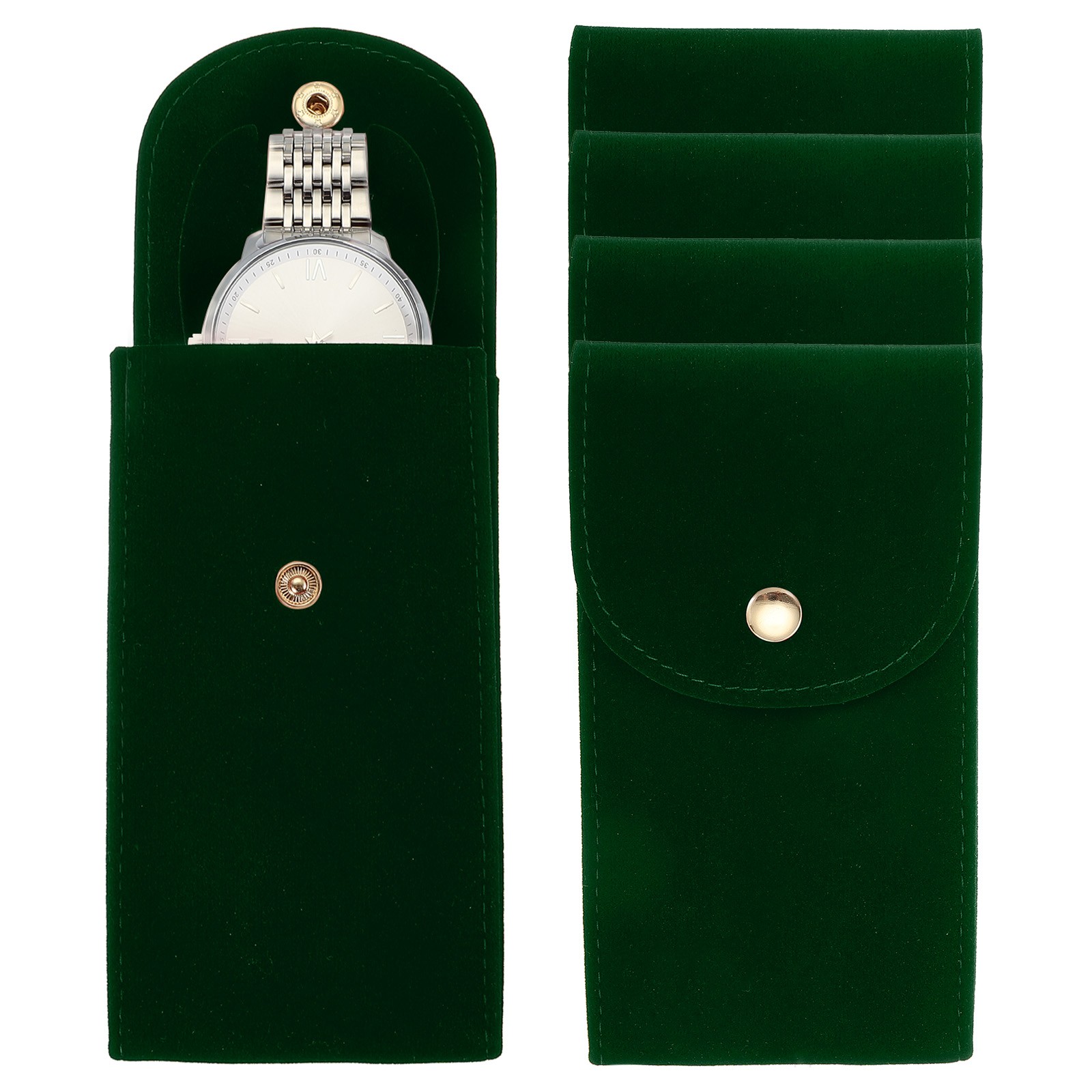 4 Pcs Velvet Watch Pouch, Portable Watch Travel Case, Dark Green