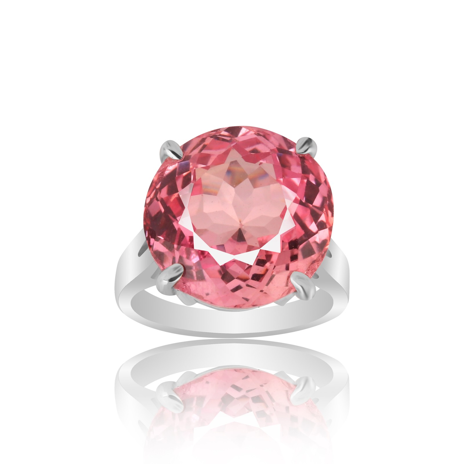 8 Ct. Certified Natural Round Cut Pink Sapphire 925 Sterling Silver Ring