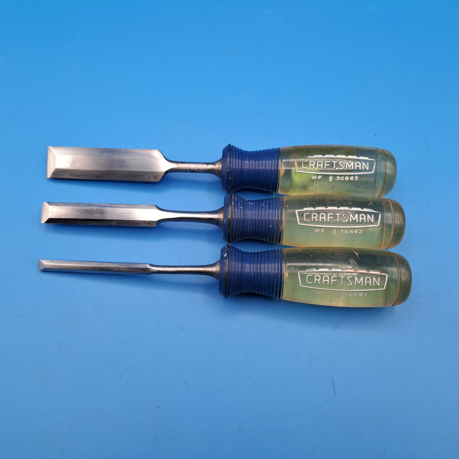 3 Vintage Craftsman 1/4, 1/2, 3/4" Wood Chisels, Swedish Steel, Made in Holland
