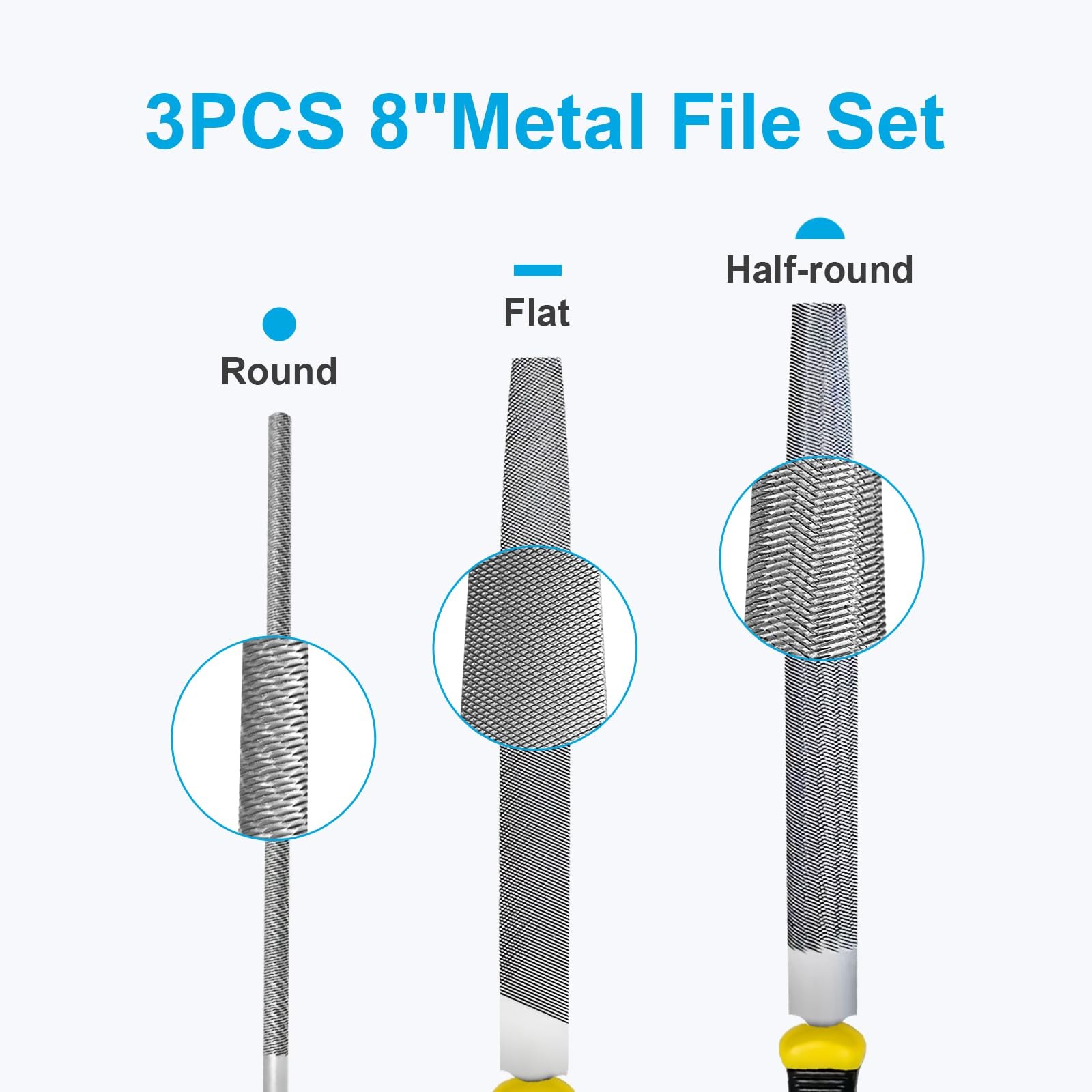 pwkauka 3Pcs Metal File Set, 8-Inch Professional High Carbon Onesize, Yellow