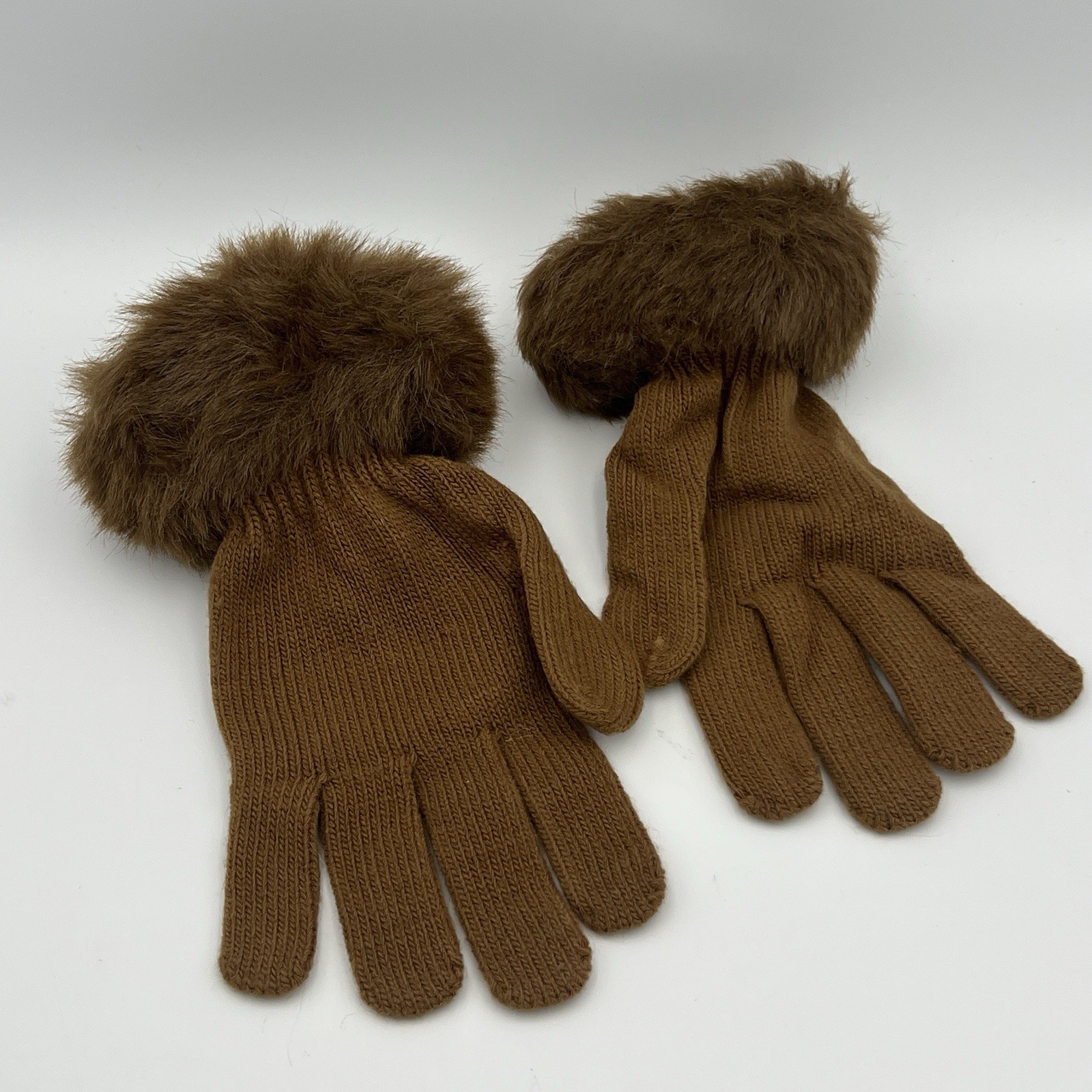 Womens Brown Knit Gloves w/ Faux Fur Trim One Size Fits Most by BETMAR -  NWOT