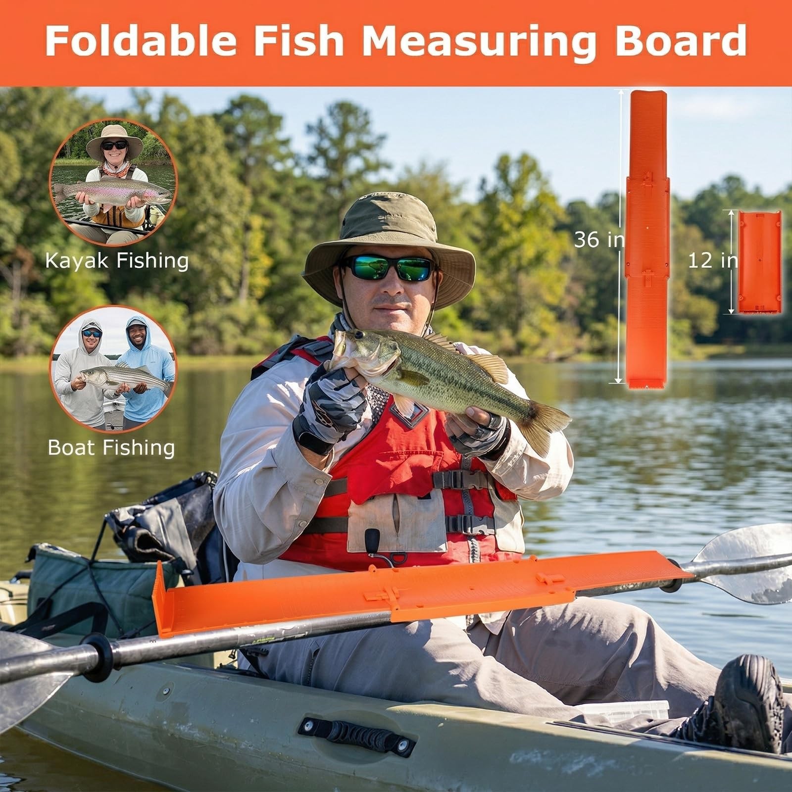 Fish Measuring Board Foldable, Floatable Compact Folding Fish Ruler for Boat,...