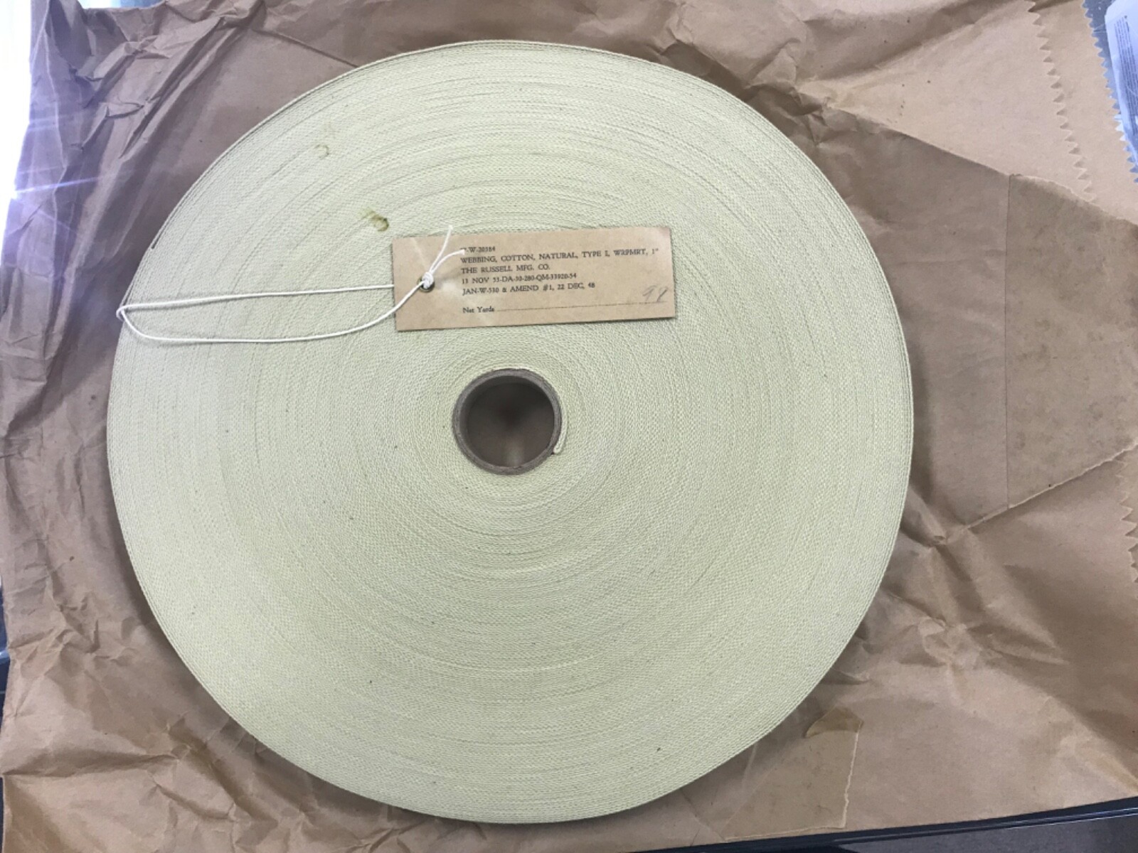US MILITARY WW2 COTTON WEBBING Natural TYPE 1 WRPMRT 1 inch - Russell MFG Co