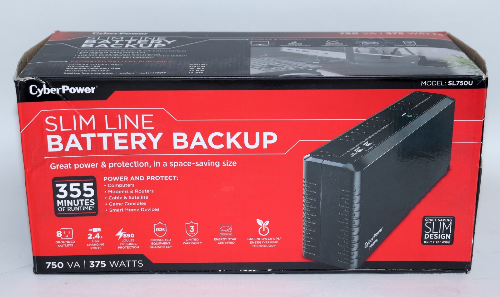 CyberPower SL750U-R 750VA/375W Slim Standby UPS - New OB!